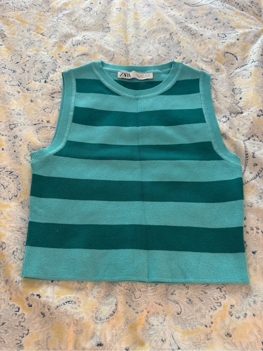 NWOT Zara Cropped Teal Striped Knit Tank Sweater